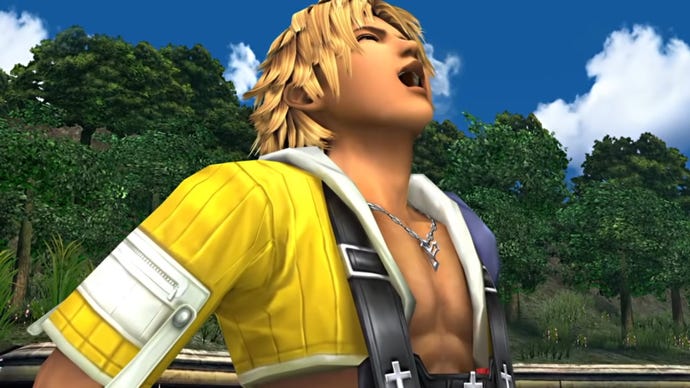 Tidus doing a big laugh in Final Fantasy X