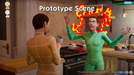 A Sim acts angrily with flames shooting out their head in a prototype for Project Rene aka The Sims 5.