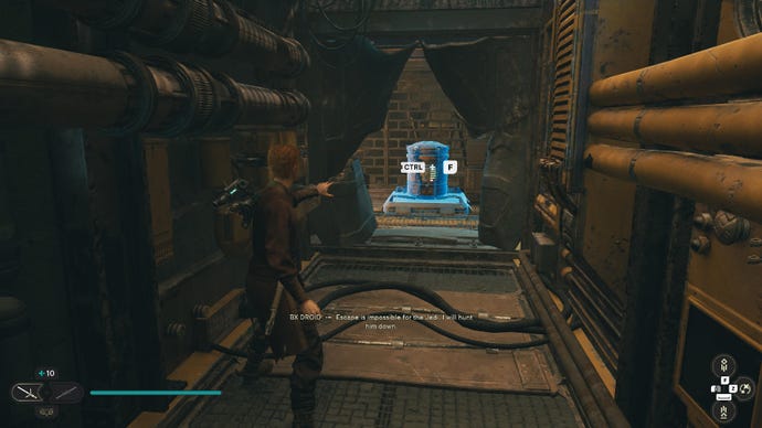 Star Wars Jedi Survivor screenshot showing Cal stood near a chest.