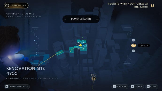 Star Wars Jedi Survivor screenshot showing the location of a priorite shard on the map.