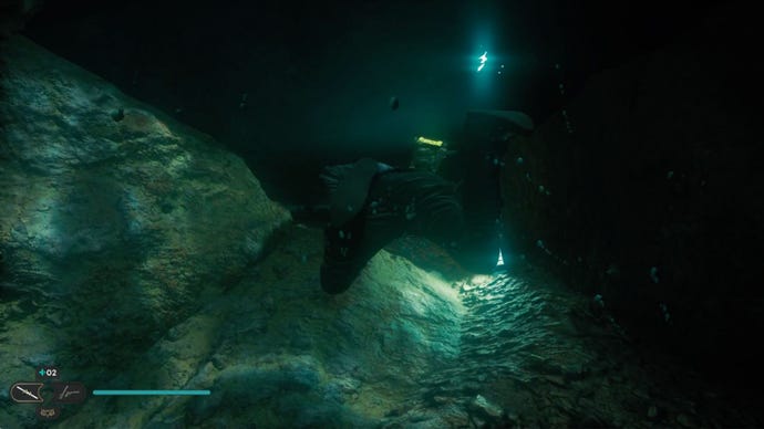 Underwater lights in the Singing Ruins in Star Wars Jedi: Survivor.