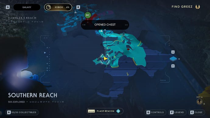 Star Wars Jedi Survivor screenshot showing the location of a chest on the map.