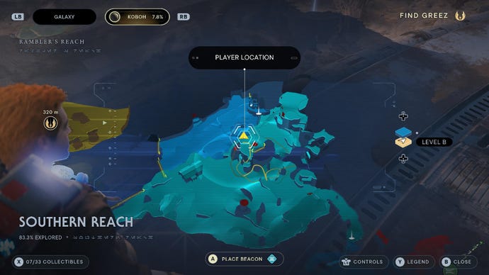 Star Wars Jedi Survivor screenshot showing the location of a Priorite Shard on the map.