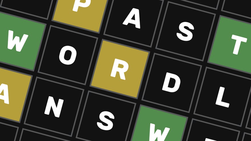 A close-up of part of a Wordle grid. The letters spell "past wordle answers".
